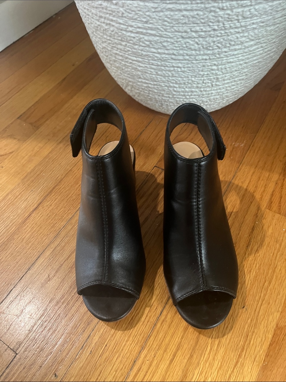 Black Peep-Toe Ankle Booties - Women's Fashion Heels